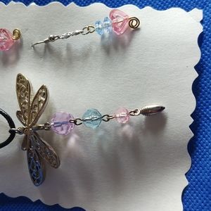 3-in dragonfly on black rope necklace 18 in Long